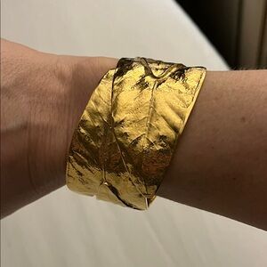 Gold Textured Cuff Bracelet with leaf design